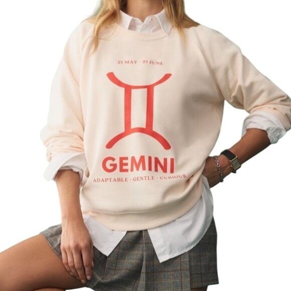 Anthropologie Gemini Zodiac Crewneck Sweatshirt Catherine O’Sullivan Medium - Picture 1 of 8